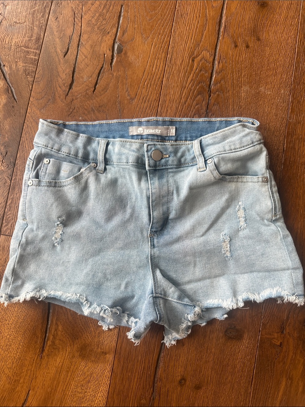 Tractr Light Blue Distressed Denim Shorts
